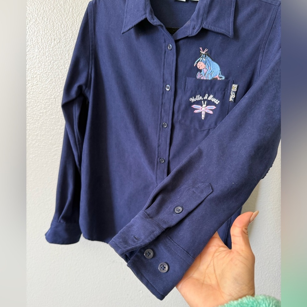 Vintage Disney Eeyore Navy Embroidered Y2K Button-Up Shirt S - Picture 3 of 11